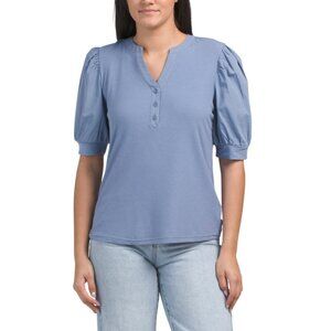 EAST OF JUNE denim Knit Henley Top